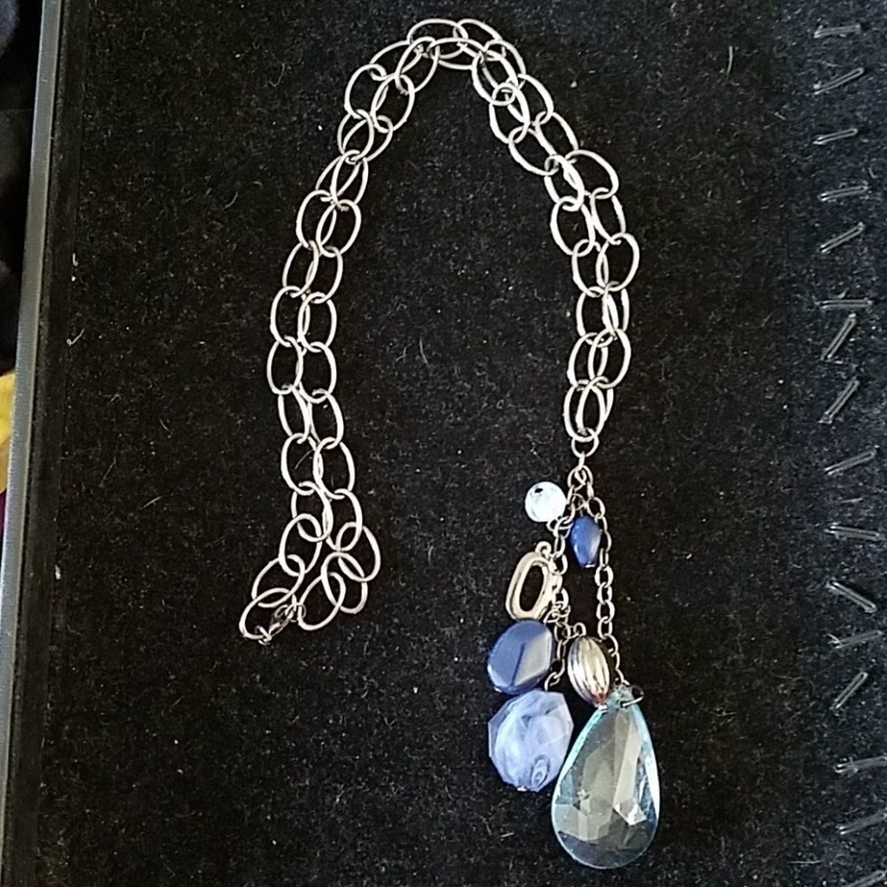 Bronze Chain Necklace with Blue Beads Women’s Fashion Jewelry